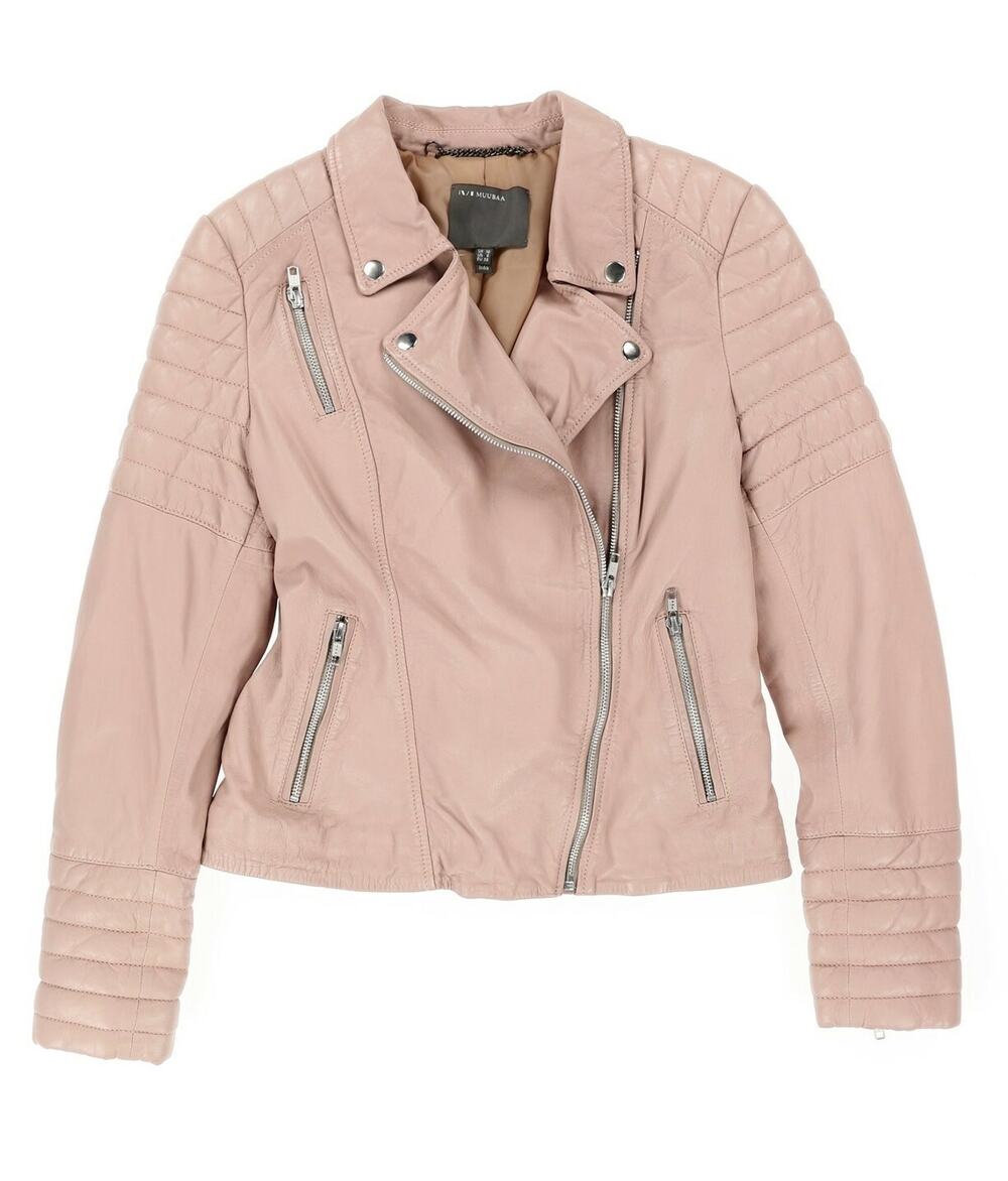 Muubaa Taupe Lambskin Leather With Zippered Pocket Womens Jacket Size 6